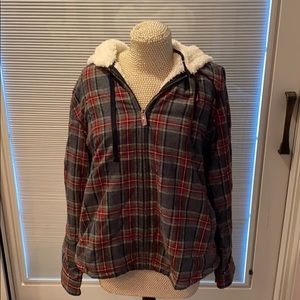 LL Bean Plaid Flannel Shirt SherpaLined Zip Hoodie